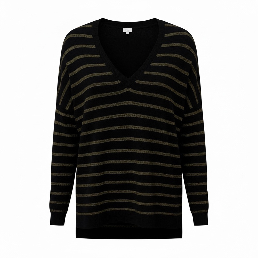Crown & Ivy black and gold glitter striped sweater, large